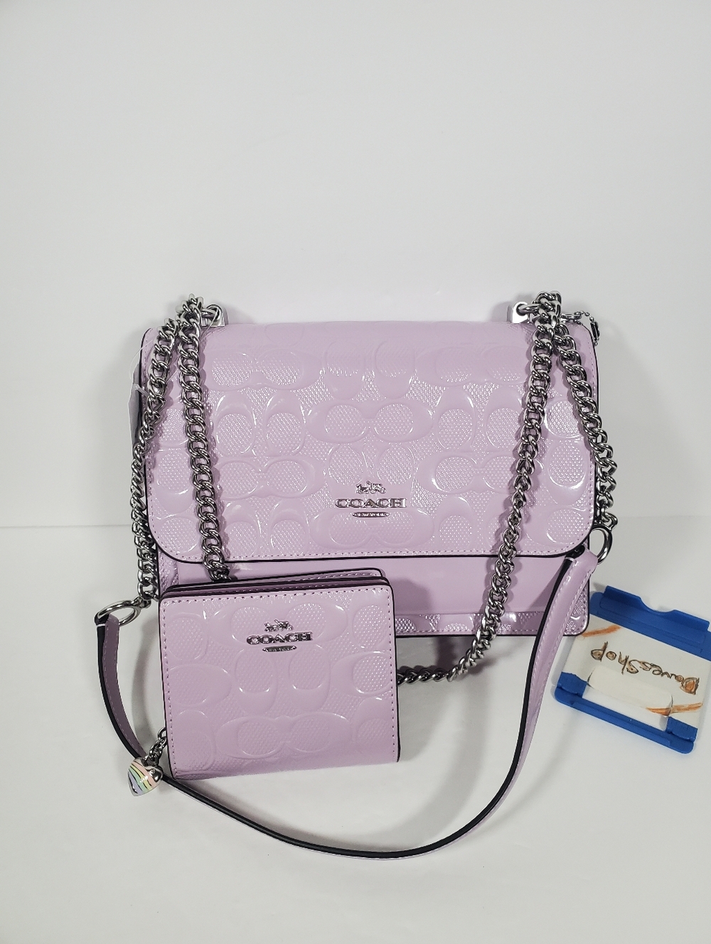 Bundle Coach Klare Crossbody In Signature Leather Silver/Light Violet and wallet